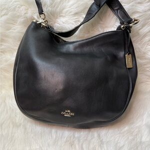 Coach Black Leather Hobo Bag with Silver Accents